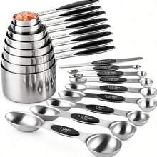 Black Stainless Steel Measuring Cups And Spoons Set (17-Piece) - Stackable Nesting Cups With Dual-Sided Spoons For Dry & Liquid Ingredients - Heavy Duty Kitchen Gadgets For Baking, Cooking & Coffee - Multicolor - View 9