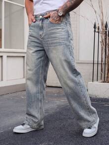 1pc Men's Loose Wide Leg Denim Jeans, Fashion Suitable For Daily Wear - Baby Blue - View 4