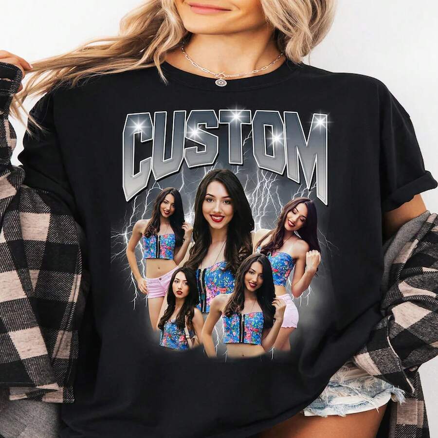 Lokale Lager,Teeshirt Femme,Custom Photo Collage T-Shirt: Retro Graphic Tee - 黑色 - 查看 1