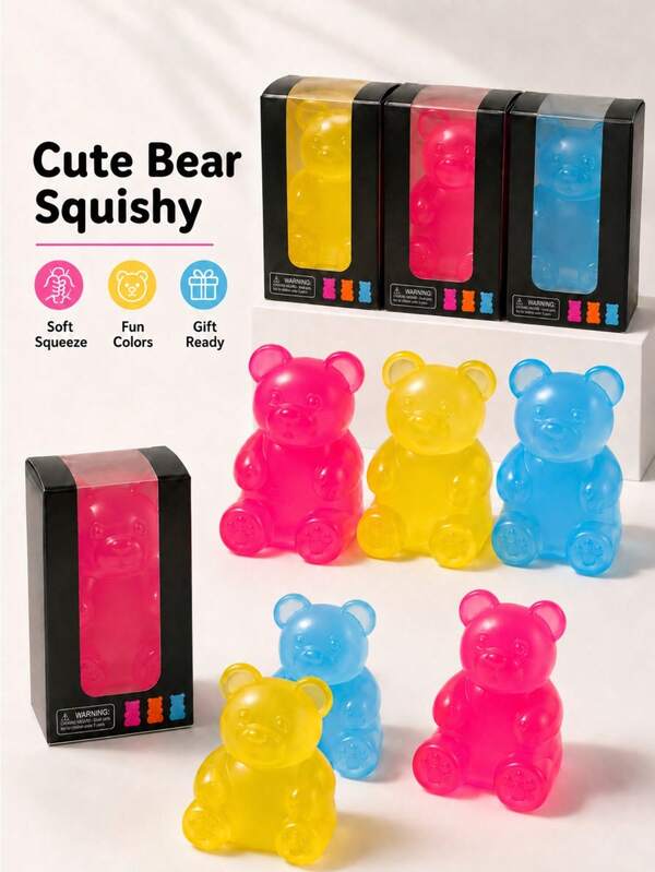 Schylling Juego de juguetes de apretar con forma de oso lindo, oso de apretar transparente y colorido inspirado en dumplings, juguete de alivio del estrés de gelatina TPR suave, caja de regalo incluida, adecuado para niños, adolescentes, recuerdos de fiesta, rellenos de calcetines navideños, juego de escritorio, recompensas escolares, bolsas de regalo y premios