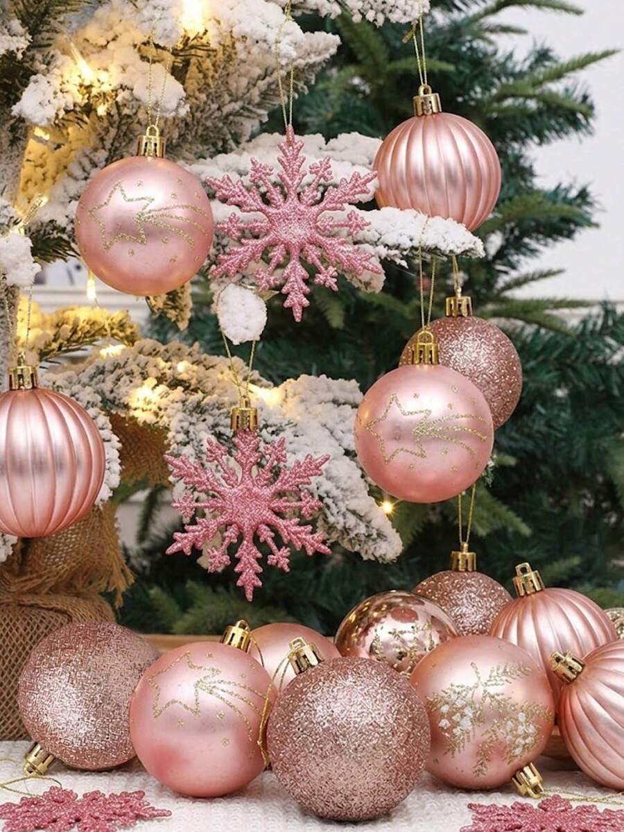 9pcs Christmas Ball Ornaments, Christmas Tree Decorations, Shatterproof Plastic Ball Ornaments, Suitable For Home Indoor Decor, Christmas Tree Decorations, Holiday Party Decorations - Pink - Style 1 - View 1
