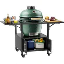 [Free Shipping] Outdoor Grill Table For Big Green Egg Style BBQ, Metal Grill Cart With 2 Folding Panels, Compatible With Up To Large Green Egg, Kamado Joe Jr-XY727745 - Multicolor - View 6