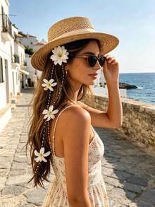 1 Stück romantische elegante beige Blumen-Quasten-Haarspange, süßes & niedliches Haaraccessoire für Frauen, Haarspangen, Haarspange, Blumen-Haarspangen, Haarnadel, Sommeraccessoires - Verschiedenfarbig - Übersicht 5