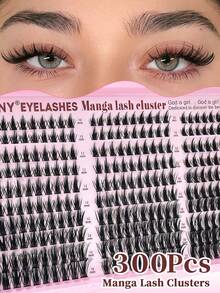 Eimny 300pcs Cartoon Eyelash Cluster Set, Includes Adhesive, Sealer, Tweezers And Lash Brush, Lightweight Airy Fluffy Feel, D Curl 10-16mm Single Cluster False Eyelashes, DIY Cat Eye/Doll Eye, Suitable For Beginners, Daily Party Anime Style Lash Extensions - 彩色 - 查看 8