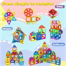 Medium Size Transparent Magnetic Building Tiles With 4 Kinds Of Shapes 28/48/68Pcs, Clear Color DIY 3D Stacking Construction Toy, Multi Shape Free Assemble Playset, Cultivate Spatial Thinking, Educational Gift For Kids Birthday & Holiday - Multicolor - View 5