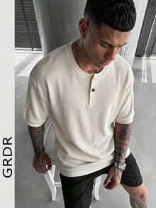 Camisa de manga corta de punto acanalado para hombre GRDR, adecuada para reuniones de negocios de verano, simple y versátil - Albaricoque - Ver 8