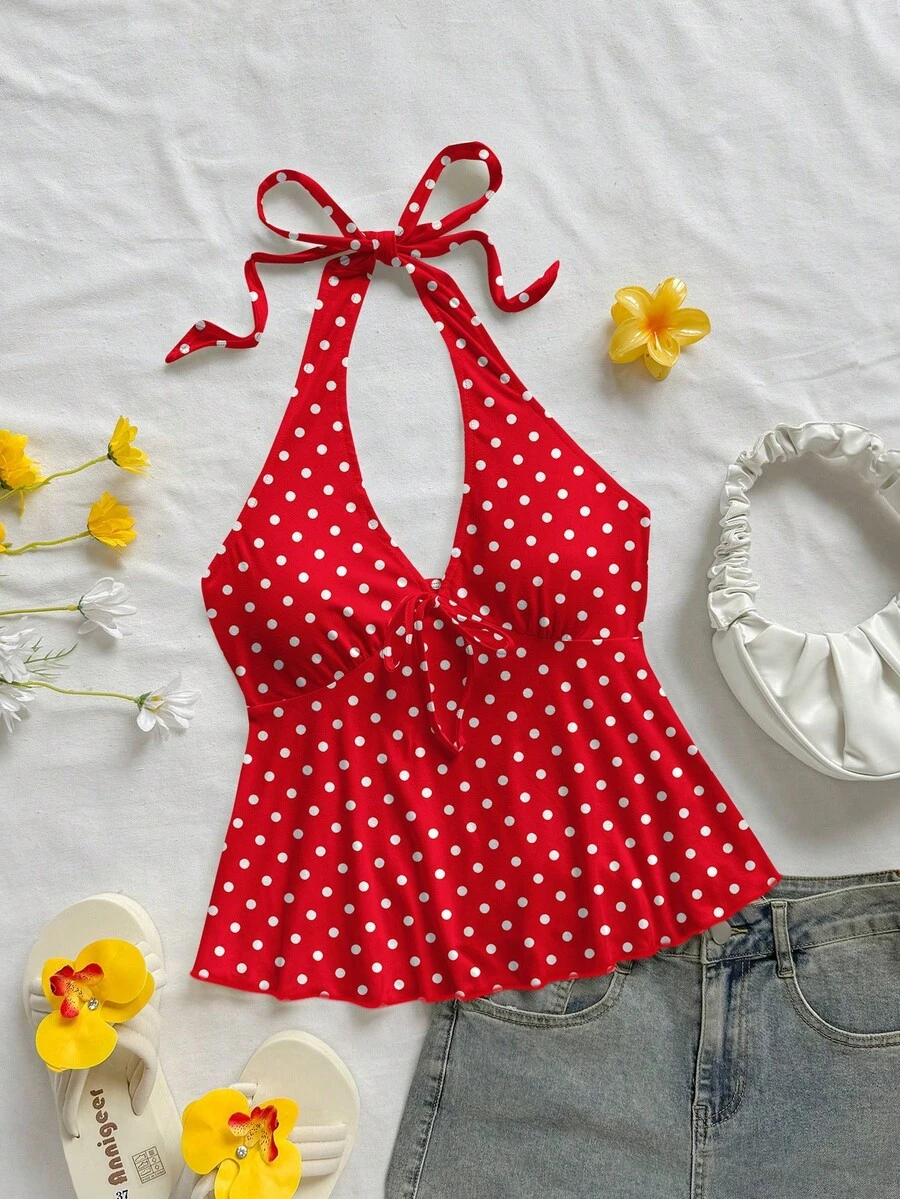 Top de mujer casual de vacaciones con escote en V, lazo y espalda descubierta, apropiado para vacaciones de verano 9QAK - Amarillo claro - Ver 1