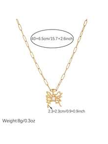 1pc Fashion Versatile Hollow Out Diamond Set Butterfly Insect Pendant Gold Plated Stainless Steel Jewelry Necklace - Gold - View 5