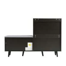 Modern Shoe Bench With Wood Grain, Storage Cabinet, Four Storage Doors, Asymmetric Metal Handles, - 黑胡桃木 - 查看 5