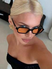 A Pair Of Compact Rectangular Frame Fashion Glasses, Suitable For Vacation, Travel, Sports, Driving, Festivals, Beach, Music Festivals, Outings, Summer Accessories, Holidays, Family Trips, Elegant Outfits, Street Style Accessories, Sports, Parties, Outdoor Activities, Street Looks, Fishing, Summer Beach Vacation, Outdoor, Travel, Back To School Season College Style. Rectangular Frame - Orange - View 5