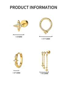 FOREVER QUEEN 1PC 925 Sterling Silver Earring Stack For Multiple Piercing CZ Huggie Hoops Celestial Starburst Studs And Cartilage Dangle Piercing Jewelry Pack - Single - View 4