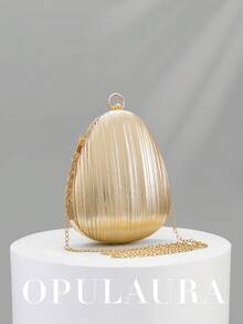 OpulAura 1件金色亮面布料女款手提包，精緻迷人閃鑽手鍊裝飾，時尚不對稱方型手拿包，適合派對、正式禮服、舞會、畢業典禮、新娘、婚禮手拿包 - 金色 - 查看 2
