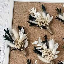 1/3/5/8/12pcs Boho Artificial Mini Flower Bouquet, Men Boutonniere For Groom Groomsmen, Desktop Wedding Decor & Bridal Shower Gift - Green - View 3