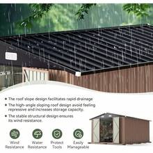 Aoxun Heavy Duty Galvanized Metal Outdoor Storage Shed - Multi-Size, Multi-Material, Included Base, Lockable Door, Sloped Roof, Water Resistant - Fishing, Grilling, Poolside, Garden Storage Organization Solution - 6x4FT - Brown(1 Packages) - View 8