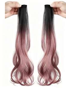 Synthetic 2 Pieces/Set 50cm Colored Curly Hair Extensions, Water Wave Pink/Blue/Purple, Halloween/Christmas Wig - Multicolor - View 17