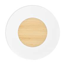 Round Coffee Table With Grooved Cylindrical Base, Table With Two-Tone White And Wood Color Tabletop Made Of MDF And PVC, Living Room Table, Compact Side Table For Small Apartments. - Natural Wood + White - View 7