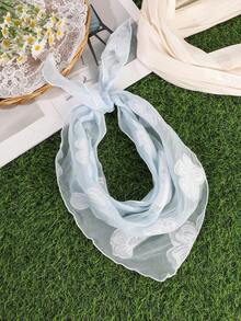 1 pieza Pañuelo triangular de malla transparente estilo francés romántico con bordado floral color macaron dopamina, accesorio versátil para el cabello de mujer estilo calle dulce para vacaciones en la playa - Multicolor - Ver 14