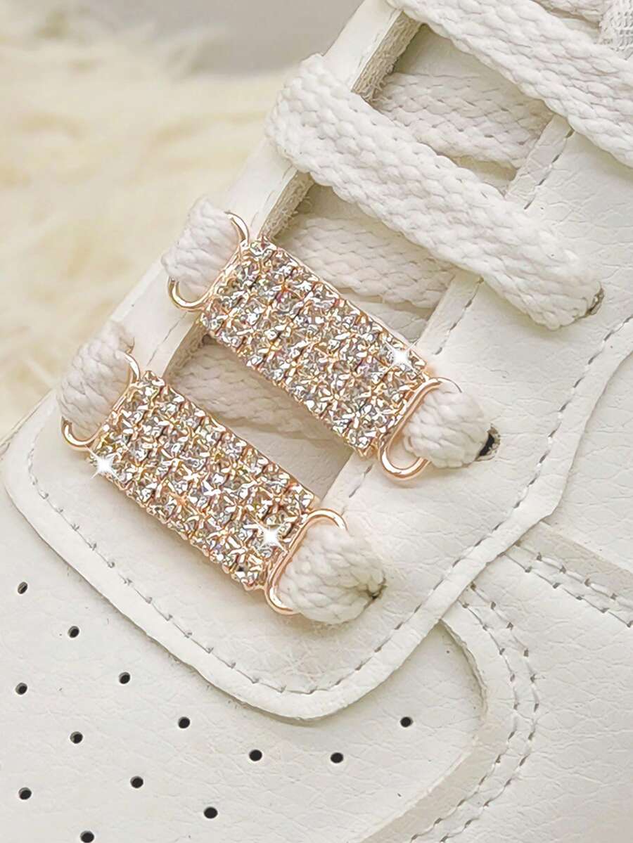 2pcs Elegant Alloy Hollow Shoelace Decor, Sparkling Rhinestones And Faux Pearls, Suitable For Boots And Sneakers