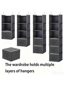 1pc Multi-Layer Hanging Closet Organizer Bag, 4-Tier Foldable Clothes Storage Rack, Bedroom Dormitory Clothing Organizer Bag, Underwear Socks Bags Multifunctional Storage Bag, Oxford Cloth Hanging Closet Organizer - Daily Clothing Organizer - Multicolor - View 1