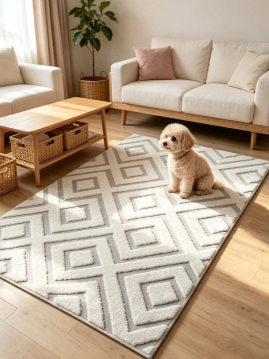 1 pieza Alfombra gris con patrón geométrico 3D, estilo minimalista, sensación premium, alfombra engrosada, alfombra gruesa, alfombra de felpa, alfombra de otoño/invierno, alfombra engrosada, alfombra decorativa, decoración de dormitorio, alfombra pequeña, alfombra, decoración del hogar, alfombra de sala de estar, alfombra pequeña de sala de estar, alfombra de dormitorio, decoración del hogar de sala de estar, alfombra de exterior, alfombra lavable - Multicolor - Ver 1