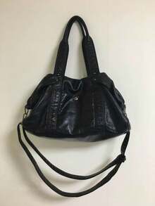 Nicekee Retro And Motorcycle Style Tote Bag, Versatile And Simple Solid Color Handbag, Large Capacity Multifunctional Fashionable Shoulder Bag - Black - View 10