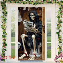 1pc Halloween Scary Skeleton Toilet Door Banner, Halloween Party Decoration, Halloween Horror Decor, Polyester Fabric, Suitable For Halloween, Haunted House, Indoor/Outdoor, Yard, Garden, Bathroom, Porch, Door Decoration - A - View 4