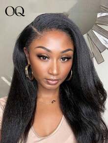OQ 13x6 Transparent Lace Frontal Wig, Curly Straight Hair, 4C Curly Edge, 16-20 Inches, 150% Density, Natural Black, Unprocessed Human Hair, Natural Fashion, Natural Appearance, Suitable For Beginners - S1 - View 3