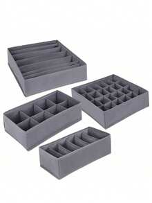 4 Packs Fabric Drawer Organizer Dividers, Multi-Grid Underwear Storage Box For Wardrobe Tidying & Home Happiness Boost - Grey - View 1