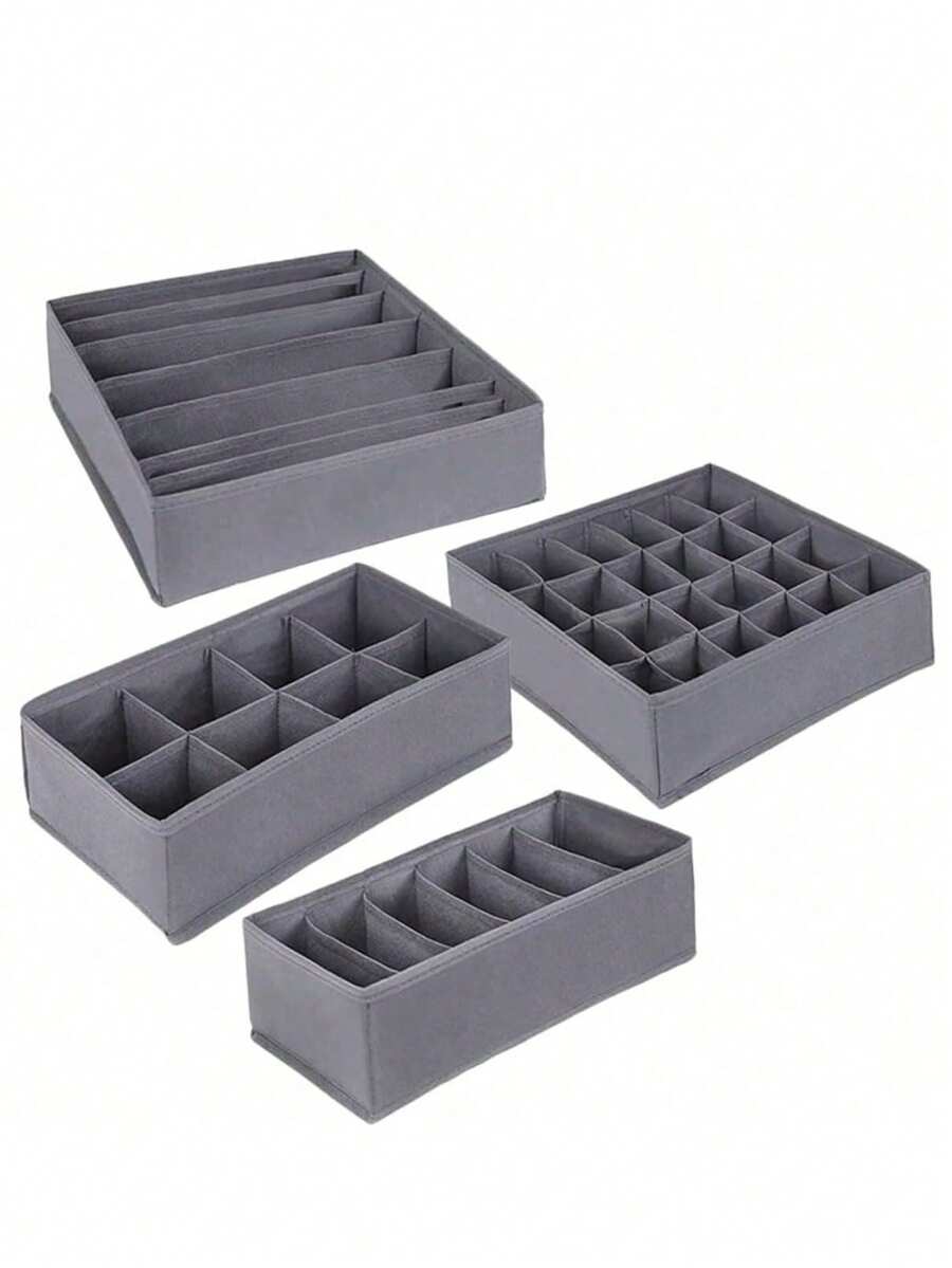 4 Packs Fabric Drawer Organizer Dividers, Multi-Grid Underwear Storage Box For Wardrobe Tidying & Home Happiness Boost - Grey - View 1