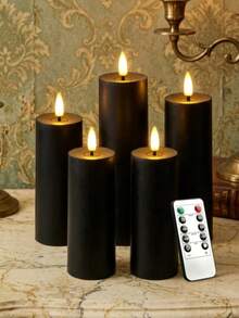 5 piezas Velas sin llama, Velas electrónicas LED alimentadas por batería con control remoto y función de temporizador, adecuadas para bodas, cumpleaños, Halloween, Navidad, decoración gótica (Negro) - negro - Ver 3