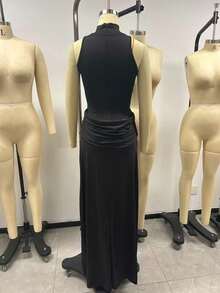 Elegant Strapless Oversized Three-Dimensional Floral Pattern Beaded Ribbon Dress With Sequins - Black - View 2
