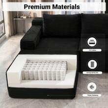 Modular 3-Seater Corduroy Sectional Sofa With Extra Large Chaise Lounge, Deep Seat Design, No Assembly Required, Ideal For Living Room & Bedroom - Black - View 9