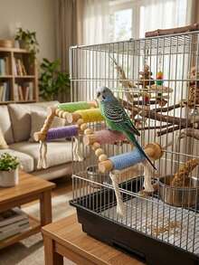 1pc Macaron Style Rope Woven Wave Parrot Ladder Perch, Colorful Bird Swing, Pet Climbing Ladder, Multi-Layer Interactive Bird Cage Accessory, Durable And Sturdy, Suitable For All Seasons, Fit For Cockatiels, Lovebirds, Squirrels And Other Small Animals - Cotton Rope Ladder 5-step - 1pc - View 8