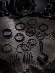 18pcs/Set Dark Minimalist Geometric Open Ring Set, Suitable For Men And Women For Daily, Holiday, Halloween Wear - Multicolor - View 3
