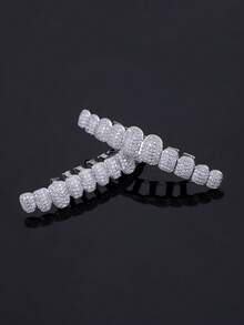 1/2pcs 18K Gold Plated 10-Tooth Full Zirconia Gold Teeth Hip Hop Personalized Halloween Decorative Teeth Suitable For Daily Wear - Multicolor - View 4