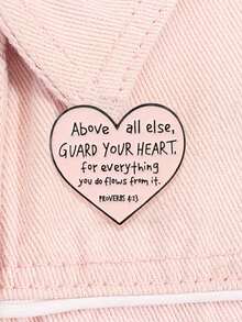 1件「Guard Your Heart」箴言 4:23 鼓勵經文琺瑯徽章－柔粉色心形靈性自我關懷美學胸針，適合日常配戴與送禮 - 彩色 - 查看 1