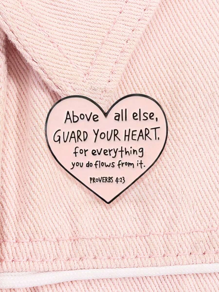 1件「Guard Your Heart」箴言 4:23 鼓勵經文琺瑯徽章－柔粉色心形靈性自我關懷美學胸針，適合日常配戴與送禮 - 彩色 - 查看 1