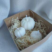 3 Stücke/Set Große, mittlere, kleine Kürbis-förmige Silikon-Kerzenformen - DIY handgemachte Gieß-Kürbis-Duftkerzenformen, Halloween-Party-Dekoration, Heimdekoration, Kunstgeschenk Gips-Ornament Harz-Formen - Weiß - Übersicht 1