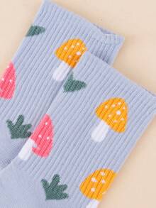 1/2/3/4/5/6 Pairs Women's Mushroom Print Mid-Calf Socks Suitable For Daily Wear - Multicolor - View 5