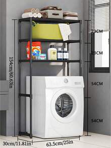 Three-Level Laundry Room Shelf For Washing Machine Or Toilet, Black And White Options - Multicolor - View 5