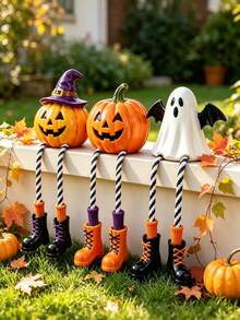 1/3 Halloween Hanging Leg Shelf Sitting Decor, Resin Witch Hat Pumpkin Ghost Bat Hanging Ornament With Hanging Rope Legs, Pumpkin Lantern Statue, Autumn Horror Table Decor, Indoor/Outdoor Halloween Party Home Desktop Decoration, Novel Halloween Gift Suitable For Friends Or Family - Hanging Leg Shelf Ornament - View 6