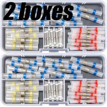 2boxes Heat Shrinkable Solder Sleeves | Thickening Solder Ring Shrinkable Tube, Wire Crimp Butt Terminals Connectors With Box, For Cable Management - 2 Boxes (100 Pcs) - View 2