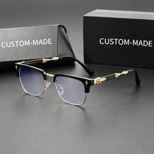 1 Pair New Fashion Half-Frame Metal High-End Luxury Unisex Decorative Glasses, High-Elasticity TR Material, Suitable For Indoor Games, Computer Use, Daily Commute, All-Season Plain Lens - Multicolor - View 9