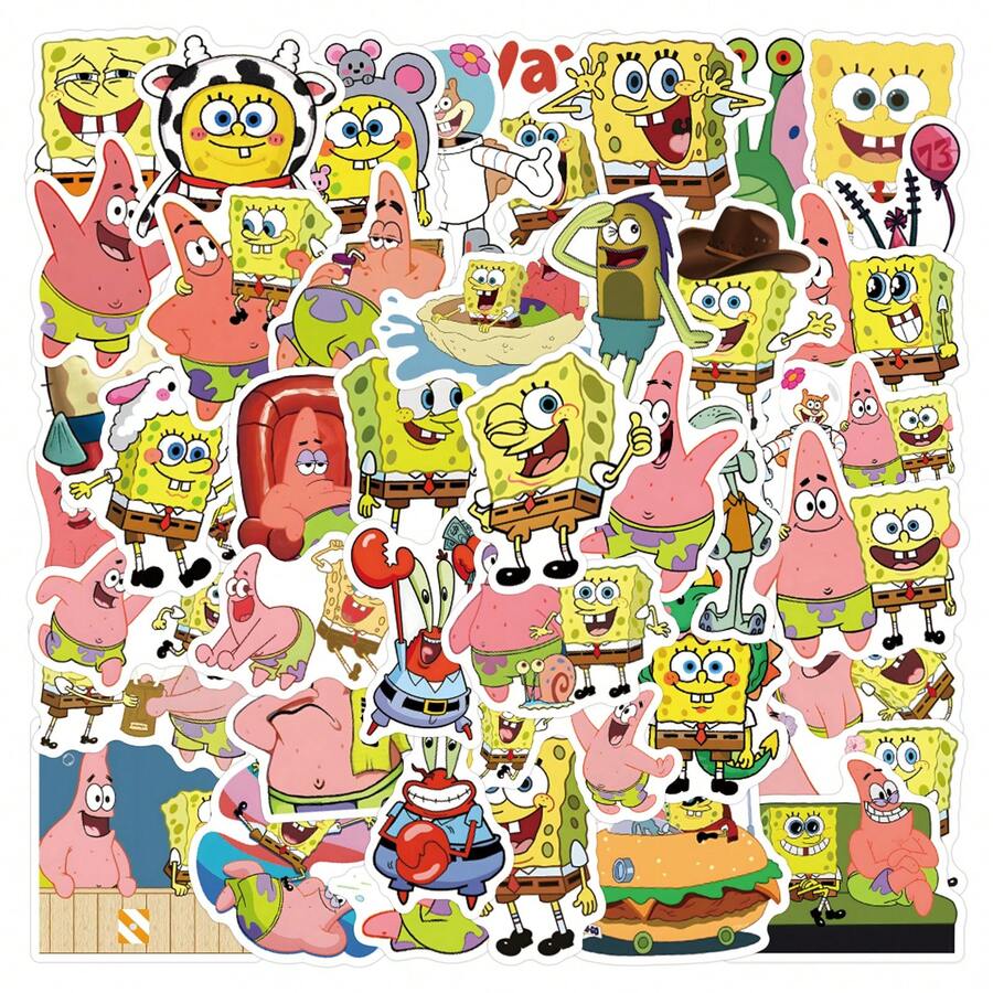SpongeBob SquarePants 55張卡通貼紙 防水貼紙,適用於手帳、文具、水瓶與筆記本電腦 - 彩色 - 查看 1