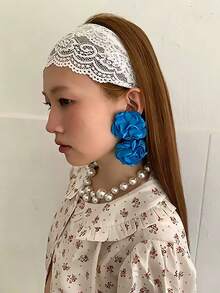 3件組女款純色刺繡蕾絲優雅時尚透氣舒適輕量裝飾髮箍，適合日常通勤、穿搭搭配、購物、旅行、攝影，送給好友的精緻禮物 - 三件組-白藍粉 - 查看 4