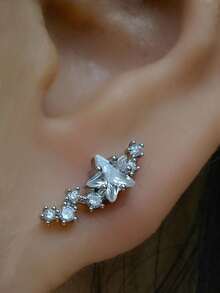 1pc 316L Surgical Grade Stainless Steel Cubic Zirconia Star Stud Earring, Elegant Flat Back Threaded Piercing Jewelry, Suitable For Cartilage Helix Tragus, 18K Gold Plated, Non-Fading, Hypoallergenic, Sleeping Earring - A Stainless Steel Round Star Earring - View 4