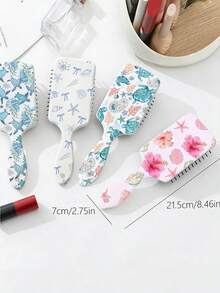 Summer Blue Turtle Pattern Straight Hair Cushion Brush, College Style Ocean Shell Pattern Large Massage Breathable Handheld Comb, Back To School Essential, INS Style Floral Comb, Birthday And Holiday Gift, For Family And Friends - Multicolor - View 10