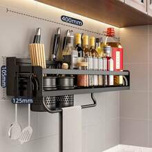 1pc Standard Size Space-Saving Wall-Mounted Spice Rack, Modern Minimalist Solid Rectangular Storage Shelf, Dual Installation Design With Hooks For Hanging Utensils And Kitchenware, No-Drill And Drill-Free Installation Bracket, Suitable For Kitchen, Bathroom And Home - View 9