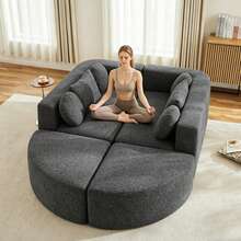Modular Sofa With Sleeper Function, Cloud Couch, Chenille, Black - 黑色四座 - 查看 1