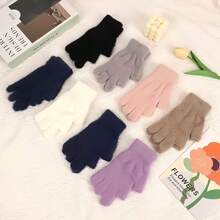 1 Pair Fashionable Warm Dew Two-Finger Gloves, Student Writing Gloves, Thickened Fleece Cold-Proof Gloves - Multicolor - View 1